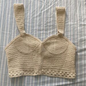 Zara Cream Crochet Knit Top